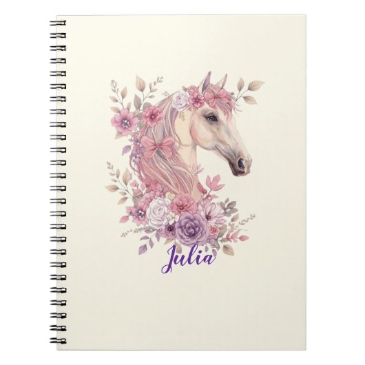 Girls Pretty Ponies Pastel Floral Horse Notitieboek (Voorkant)