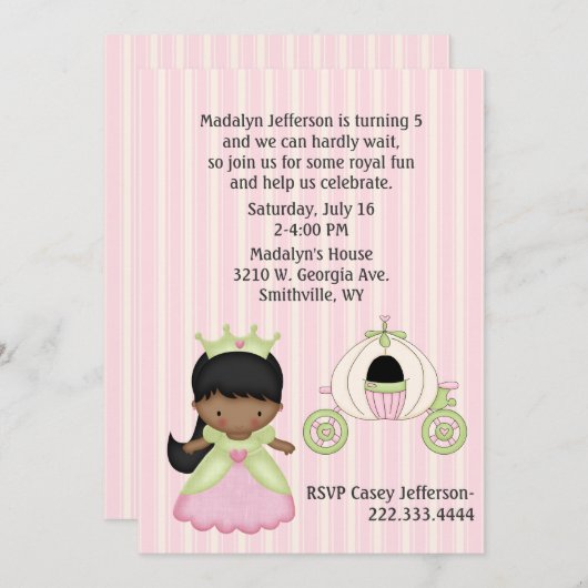 Girl's Prinses & Coach Uitnodiging voor verjaardag (Voorkant / Achterkant)