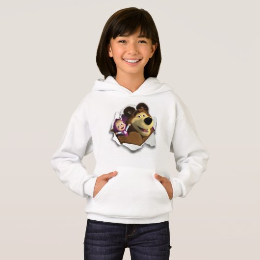 Girl's Pullover Hoodie Masha en het Beer (Voorkant volledig)