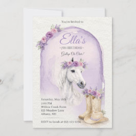Girls Purple Floral Horse Birthday Invitation Kaart