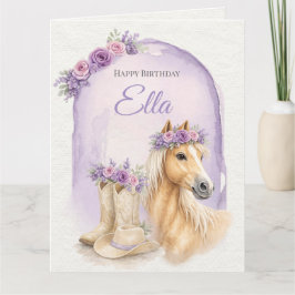 Girls Purple Floral Horse Birthday Kaart