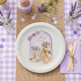 Girls Purple Floral Horse Birthday Paper Plates Papieren Bordje