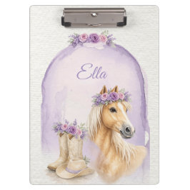 Girls Purple Floral Horse Klembord