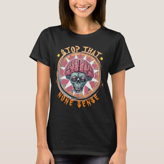 Girls' Quirky Brain Skull T-shirt - Gothic Humor (Voorkant)