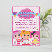 Girls Rag Doll Birthday Party Kaart (Staand voorkant)