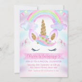 Girls Rainbow Unicorn Birthday Uitnodiging (Voorkant)