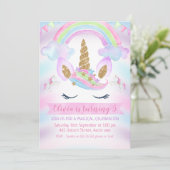 Girls Rainbow Unicorn Birthday Uitnodiging (Staand voorkant)