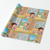 Girls Reading In A Barn Wrapping Paper Cadeaupapier (Uitgerold)