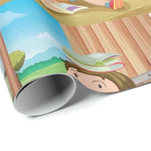 Girls Reading In A Barn Wrapping Paper Cadeaupapier (Rol Hoek)