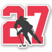 Girls Red Custom Hockey Player Number Sticker (Voorkant)