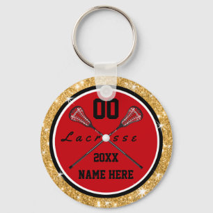 Girls Red en Gold Lacrosse Gifts, speciaal geperso Sleutelhanger