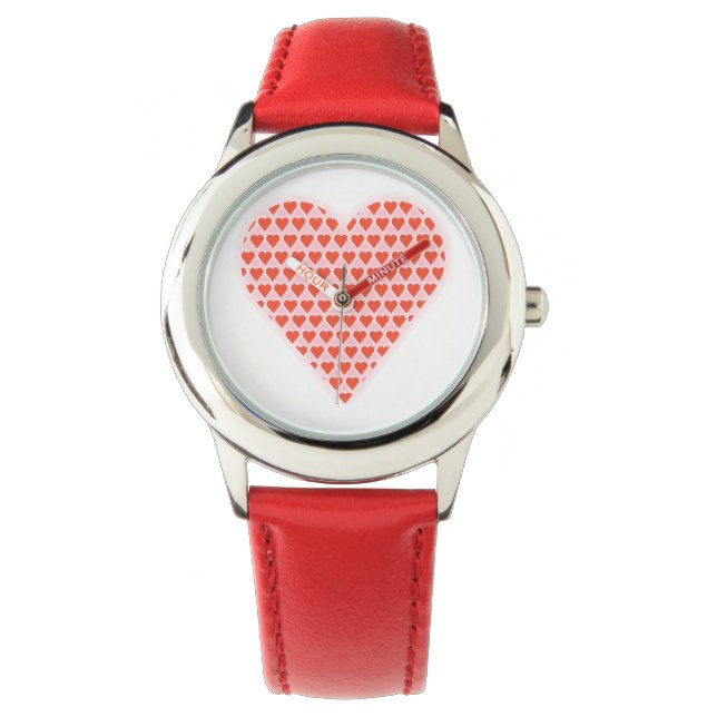 Girls Red Heart Valentijnsdag Watch Horloge (Voorkant)