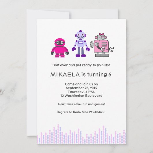 Girl's Robot Birthday Party Kaart (Voorkant)