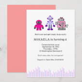 Girl's Robot Birthday Party Kaart (Voorkant / Achterkant)