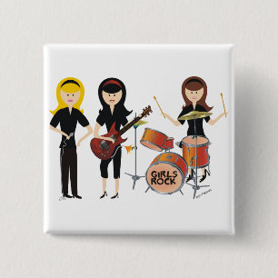 Girls Rock! Knoop Vierkante Button 5,1 Cm