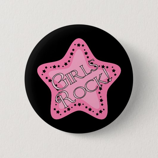 Girls Rock Pink Star Ronde Button 5,7 Cm (Voorkant)