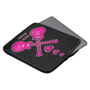 Girls Rock! Roze gitaren & hart  Laptop Sleeve