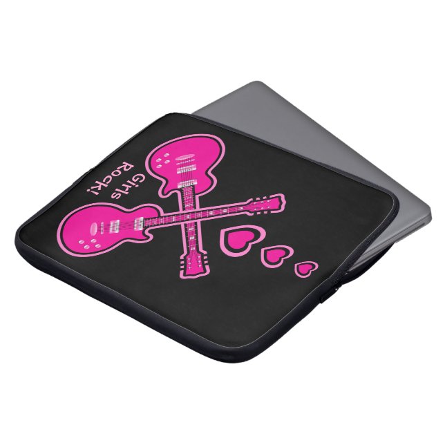Girls Rock! Roze gitaren & hart  Laptop Sleeve (Voorkant top)
