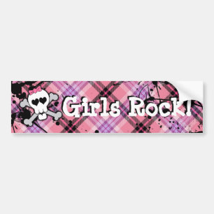 Girls Rock, Roze Skull/Crossbones Bumpersticker