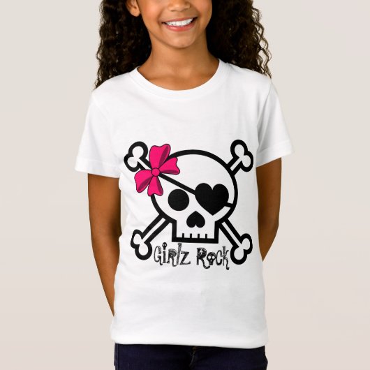 Girls Rock Skull en Pink Bow T-shirt (Voorkant)