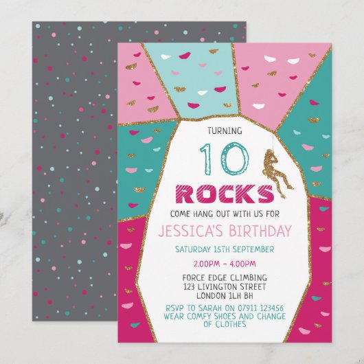 Girls Rock tijdens de Birthday Party Invitation Kaart (Voorkant / Achterkant)