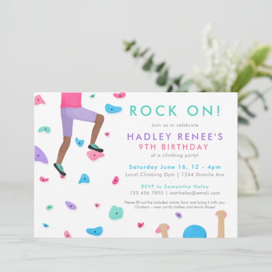Girls Rock tijdens de Birthday Party Invitation Kaart (Staand voorkant)