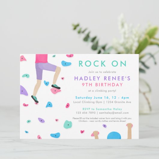 Girls Rock tijdens de Birthday Party Invitation Kaart (Staand voorkant)