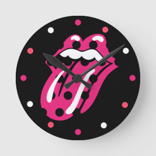 Girls Rock Tongue Pink Black Bedroom Decor Ronde Klok