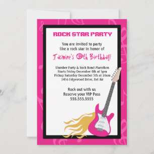 GIRLS ROCKER GUITAR HERO Birthday Party Invitation Kaart