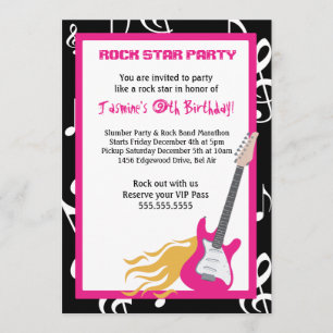 GIRLS ROCKER GUITAR HERO Birthday Party Invitation Kaart