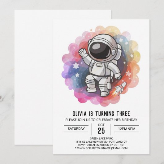 Girl's Rocket Elegance Astronaut Verjaardag Kaart (Voorkant / Achterkant)