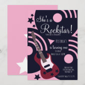Girls Rockstar Guitar Star Rock Birthday Party  Kaart (Voorkant / Achterkant)