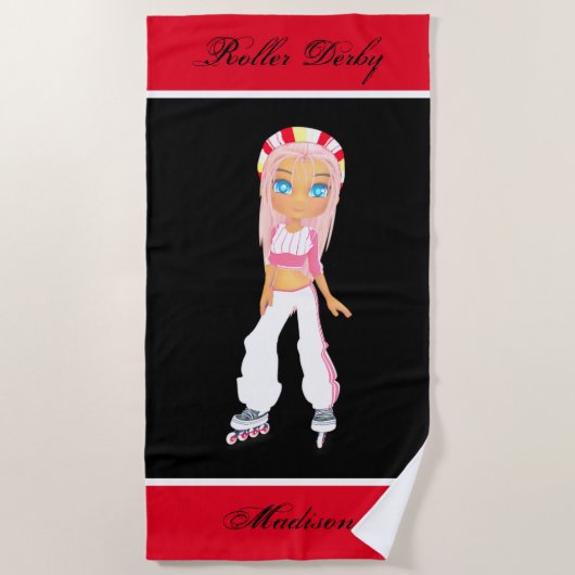 Girls Roller Derby Personalized Beach Towel Strandlaken (Voorkant)