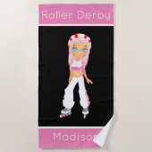 Girls Roller Derby Personalized Beach Towel Strandlaken (Voorkant)
