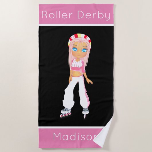 Girls Roller Derby Personalized Beach Towel Strandlaken (Voorkant)