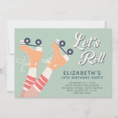 Girls Roller Skating Birthday Party Kaart (Voorkant)