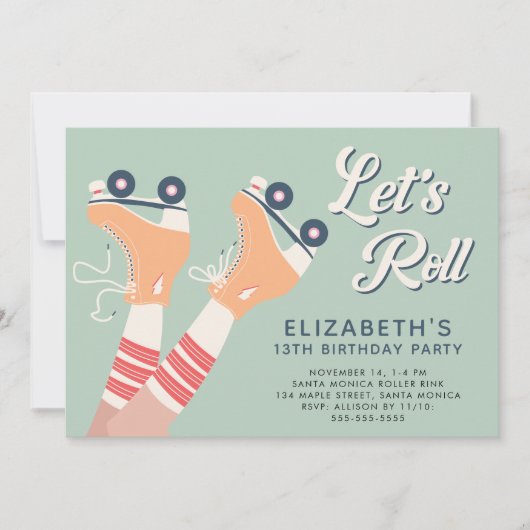 Girls Roller Skating Birthday Party Kaart (Voorkant)