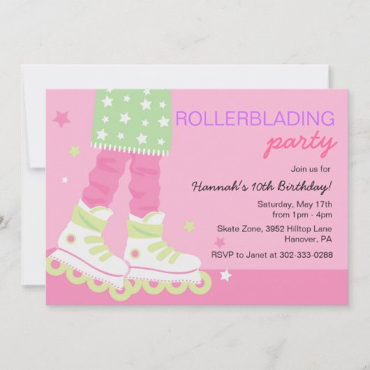 Girls Rollerblading Birthday Party Kaart (Voorkant)
