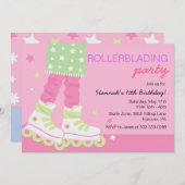 Girls Rollerblading Birthday Party Kaart (Voorkant / Achterkant)
