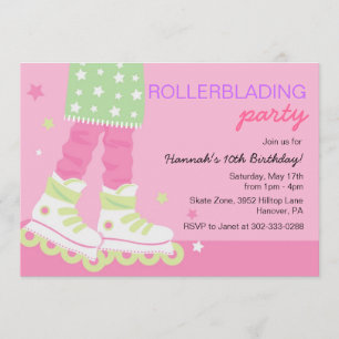 Girls Rollerblading Birthday Party Kaart