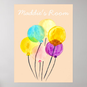Girls room ballonnen waterverf  kunst poster