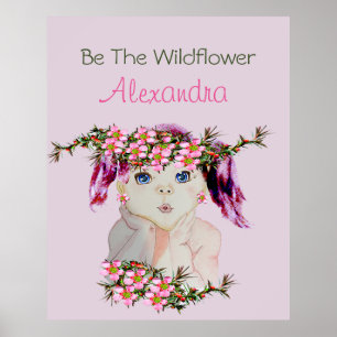 Girls Room Custom Floral Pink Paars Wilde bloem Poster