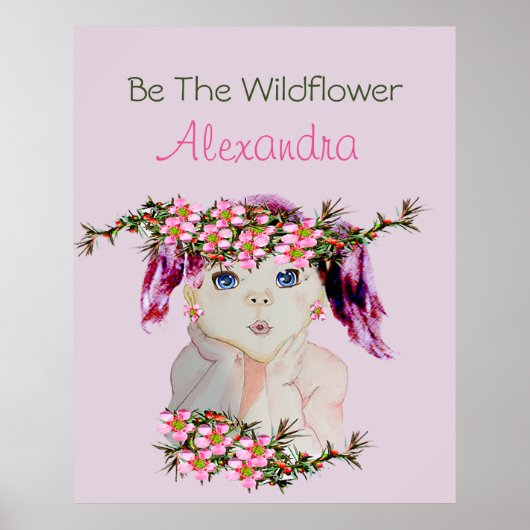 Girls Room Custom Floral Pink Paars Wilde bloem Poster (Voorkant)