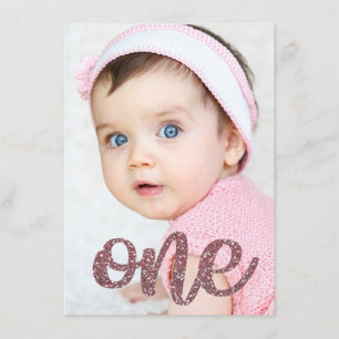 Girls Roos Gold Glitter Foto eerste verjaardag Kaart
