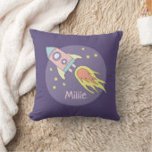 Girl's roze Rocket Ship Space and Name Kinder Kussen (Deken)