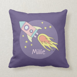Girl's roze Rocket Ship Space and Name Kinder Kussen