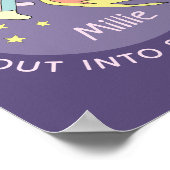 Girl's roze Rocket Ship Space and Name Kinder Poster (Hoek)