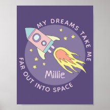 Girl's roze Rocket Ship Space and Name Kinder