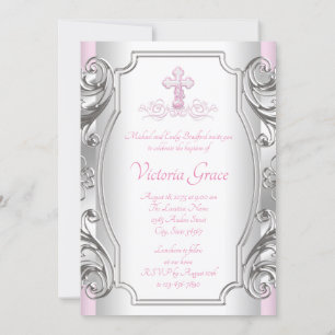 Girls roze Silver Cross Girl Baptism Christening Kaart