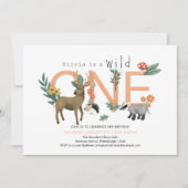 Girls roze Wild One Woodland Animals 1e verjaardag Kaart (Voorkant)